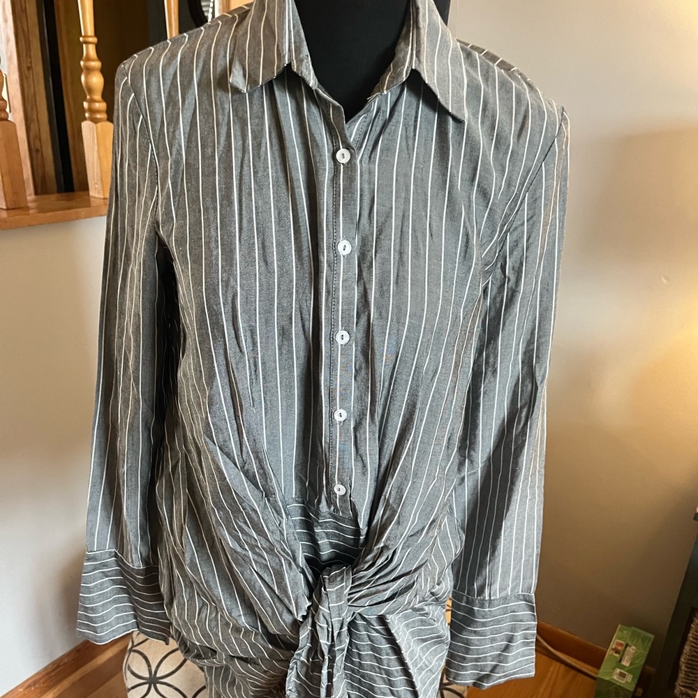 Lulu’s Long Sleeve Dress Poised and Proper Striped Knotted Collard Wrap Dress